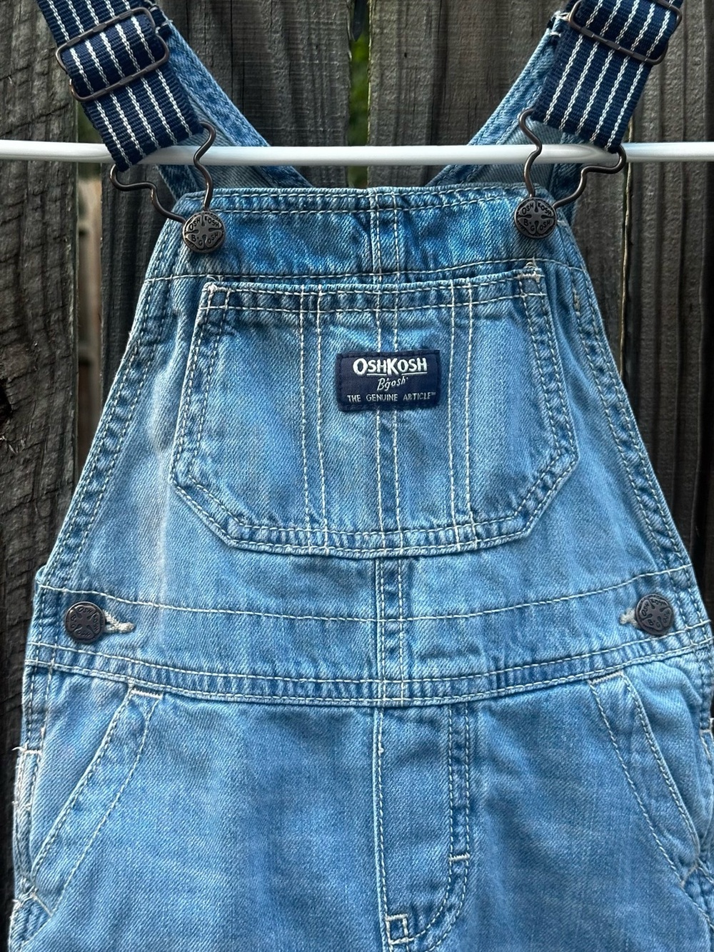 OshKosh B'gosh Denim Short Overalls with Striped Straps